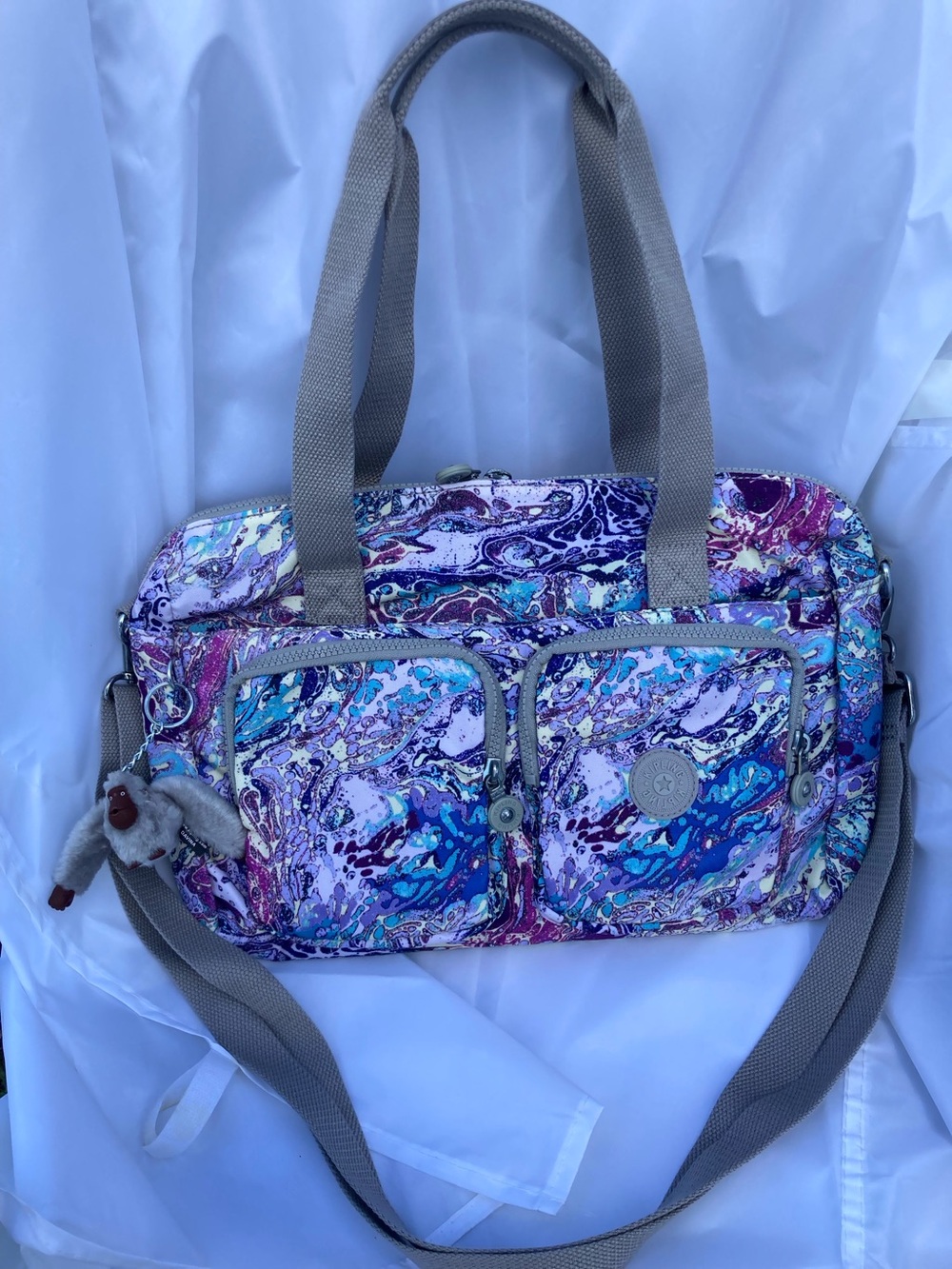 Kipling Cyrene Satchel/Crossbody Bag /Vibrant Swirl Watercolor Pattern /Like New
